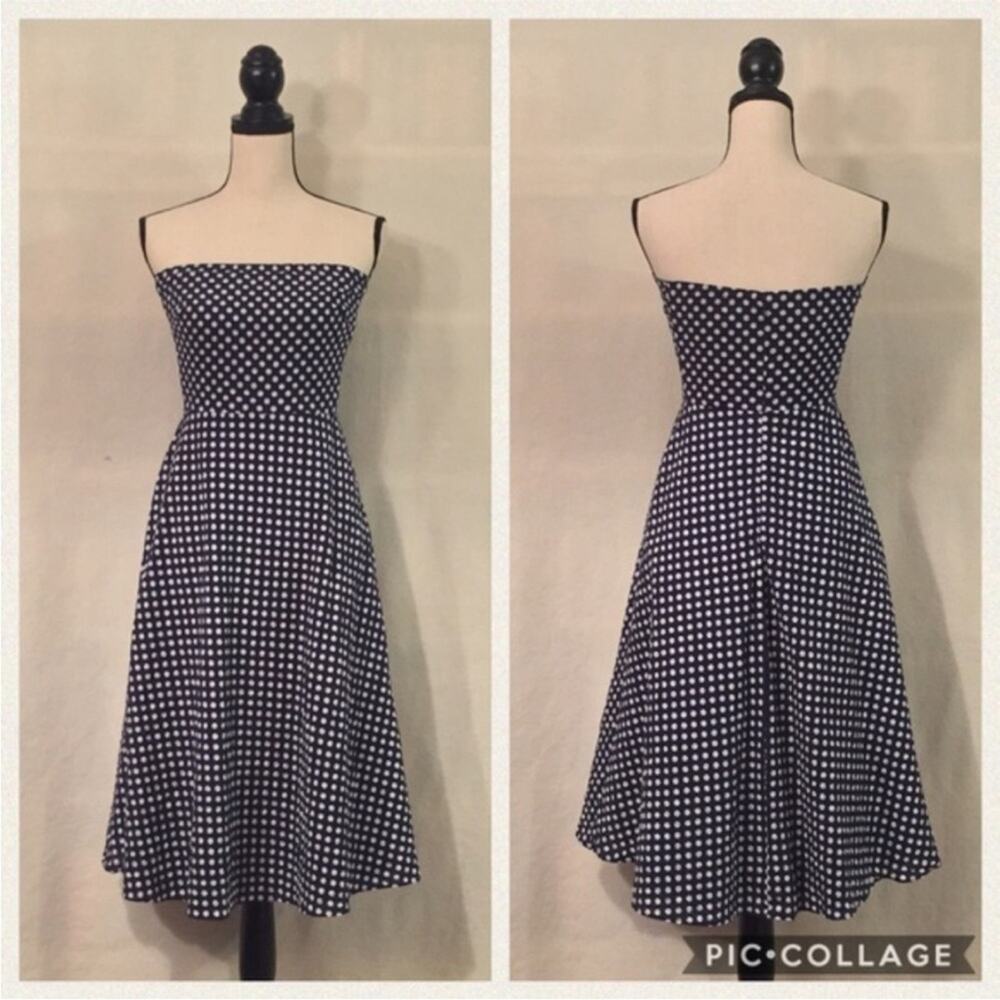 J.Crew Polka Dot Y2K Strapless Dress Fit and Flare Party Navy White Size 10 - Picture 2 of 8